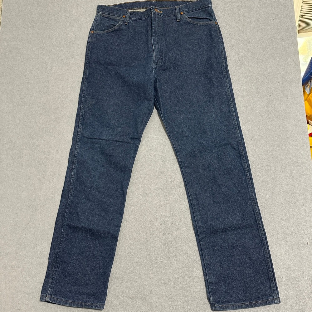 Wrangler Straight Leg Jeans Denim Mid-Rise Stretch Blue Mens Size W38 x L34